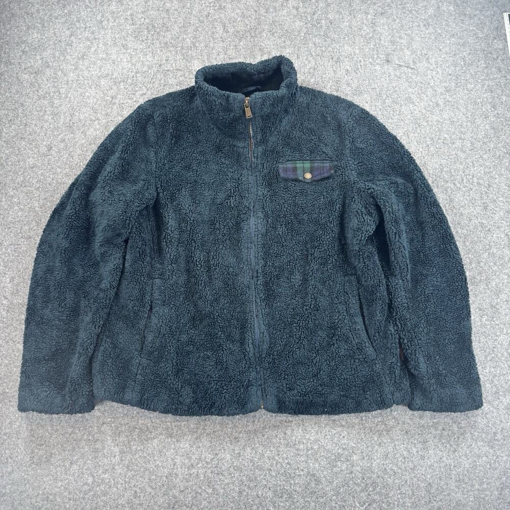 Pendleton Full Zip Fleece Jacket Dark Teal P1558 Plaid Pocket Women’s XL